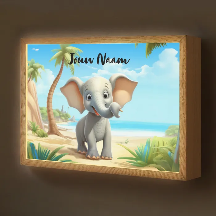 Olifant - Strand - Dieren - Meisjes - Kind Light Box met batterij (Wandlamp kind) middel -z3d_website