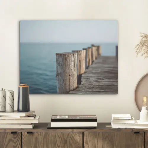 Houten steiger - Helderblauwe lucht PET vilt klein -sfeer1