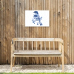 Vogel - Delfts blauw - Illustratie - Bloemen Tuinposter op houten frame 2 cm dik klein -sfeer4