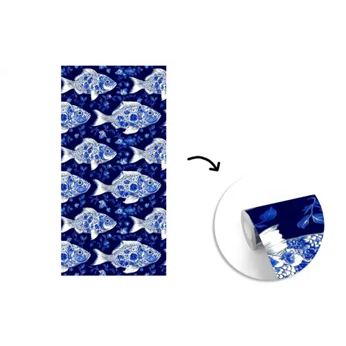 Vissen - Bloemen - Blauw fotobehang vinyl groot 64 -3d