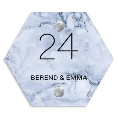 Blauw marmer - Klassiek Naambord Hexagon klein -3d