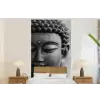 Boeddha - Grijs - Spiritualiteit - Buddha beeld - Religie fotobehang vinyl groot -bed