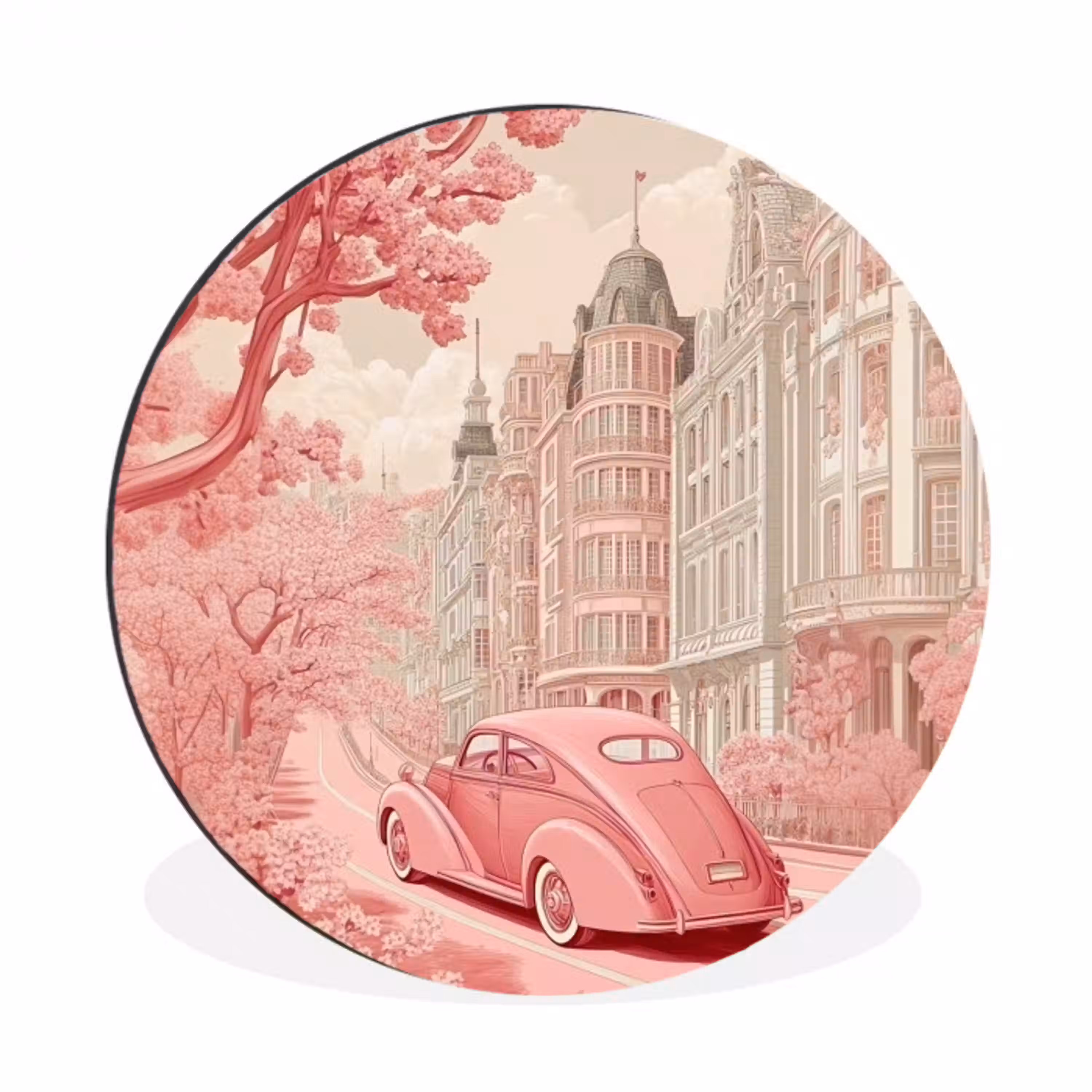 City - Car - Pink Wandcirkel aluminium klein -3d