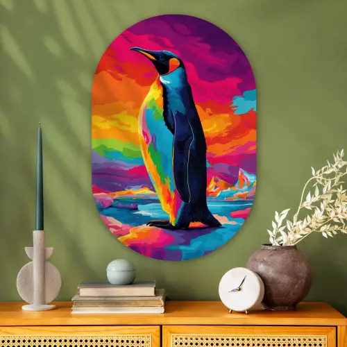 Ijsschots - Pinguïn - Abstract - Lucht Wandcirkel Ovaal Glas middel -sfeer2