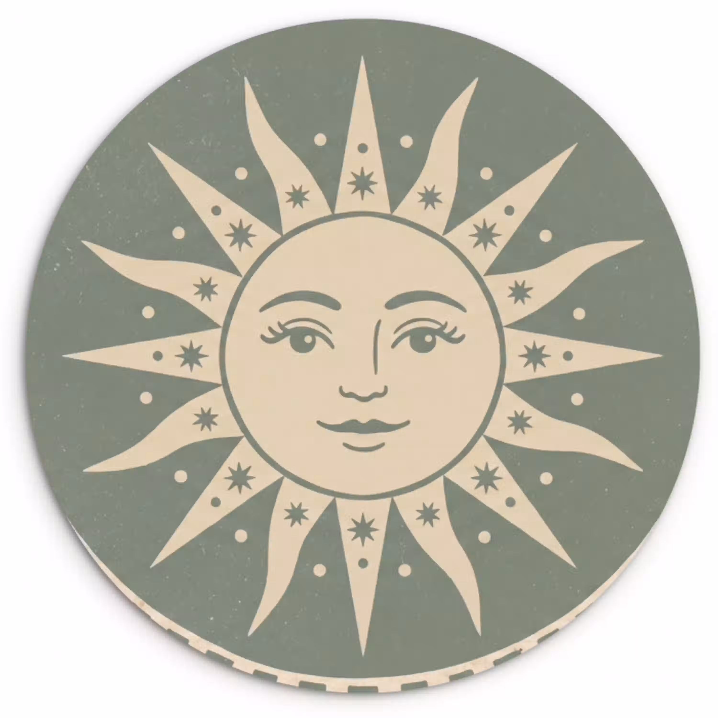 Zon - Sterren - Astrologie - Vintage - Groen Wandcirkel kunststof plaat 5mm dik klein -3d