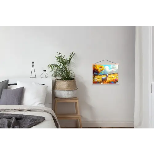 Schaap - Weide - Bloemen textielposter latten blank klein -woonkamer