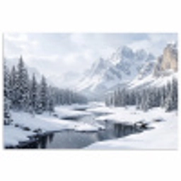 Sneeuwlandschap - Bergen - Rivier - Winter poster papier klein -3d