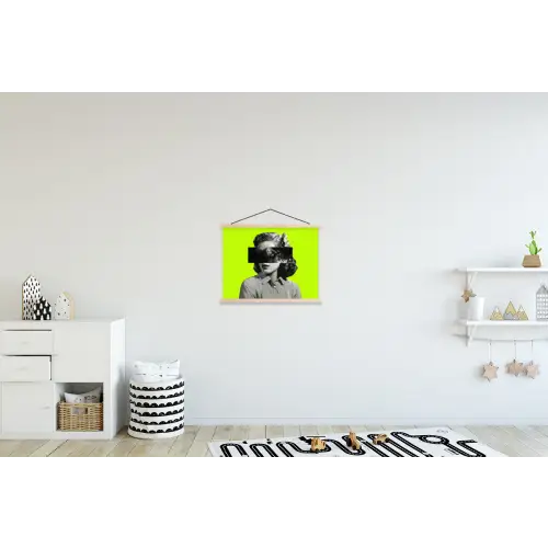 Vrouw - Sterrenhemel - Groen textielposter latten blank klein -kinderkamer