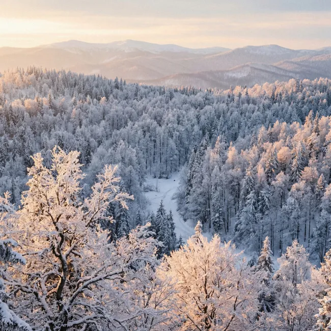 Behang - Bos - Bergen - Goud - Winter - Warm