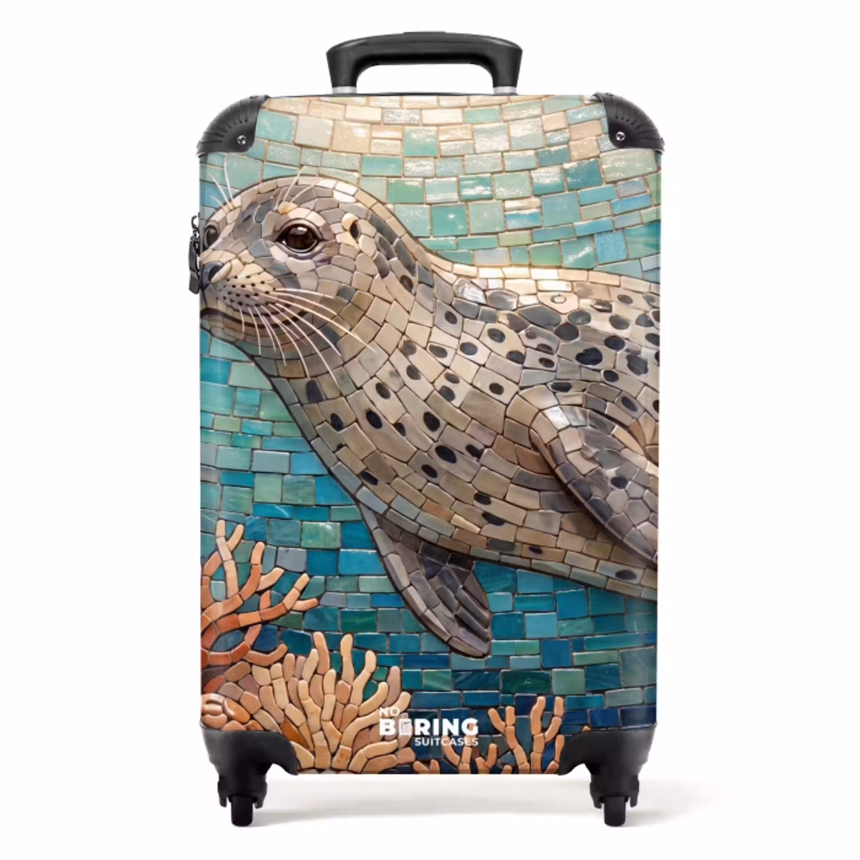 Zeehond - Mozaïek - Onderwater - Dieren - Blauw NBS - Handbagage koffer - Volwassenen Unisex middel -productfoto_recht