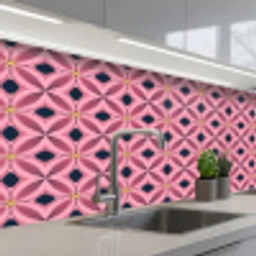 Patroon - Bloemblaadjes - Roze - Blauw keuken achterwand 2 middel 871 -3d_schuin