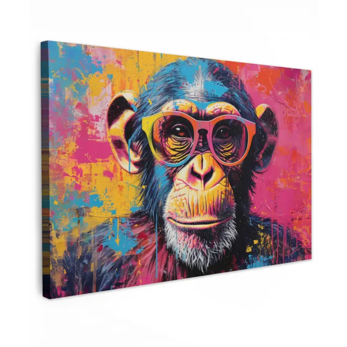 Graffiti - Chimpansee - Aap - Bril - Kleurrijk canvas 2cm klein -z3d