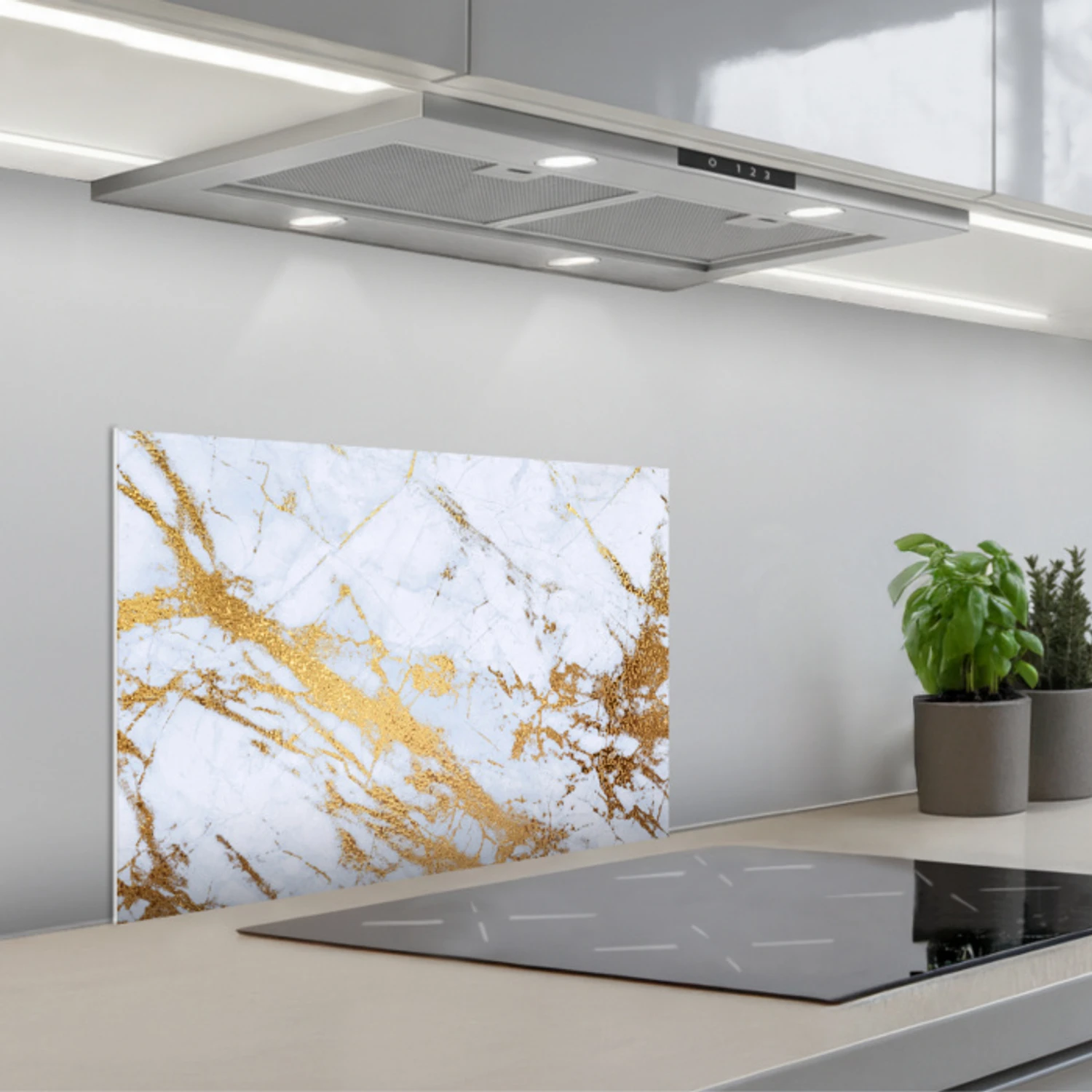 Marmer - Goud - Wit - Luxe - Marmerlook - Glitter keuken achterwand spatscherm klein -3d_schuin