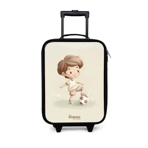 Jongen met een voetbal in bruine tinten Kinderkoffer - Zwart klein -3d