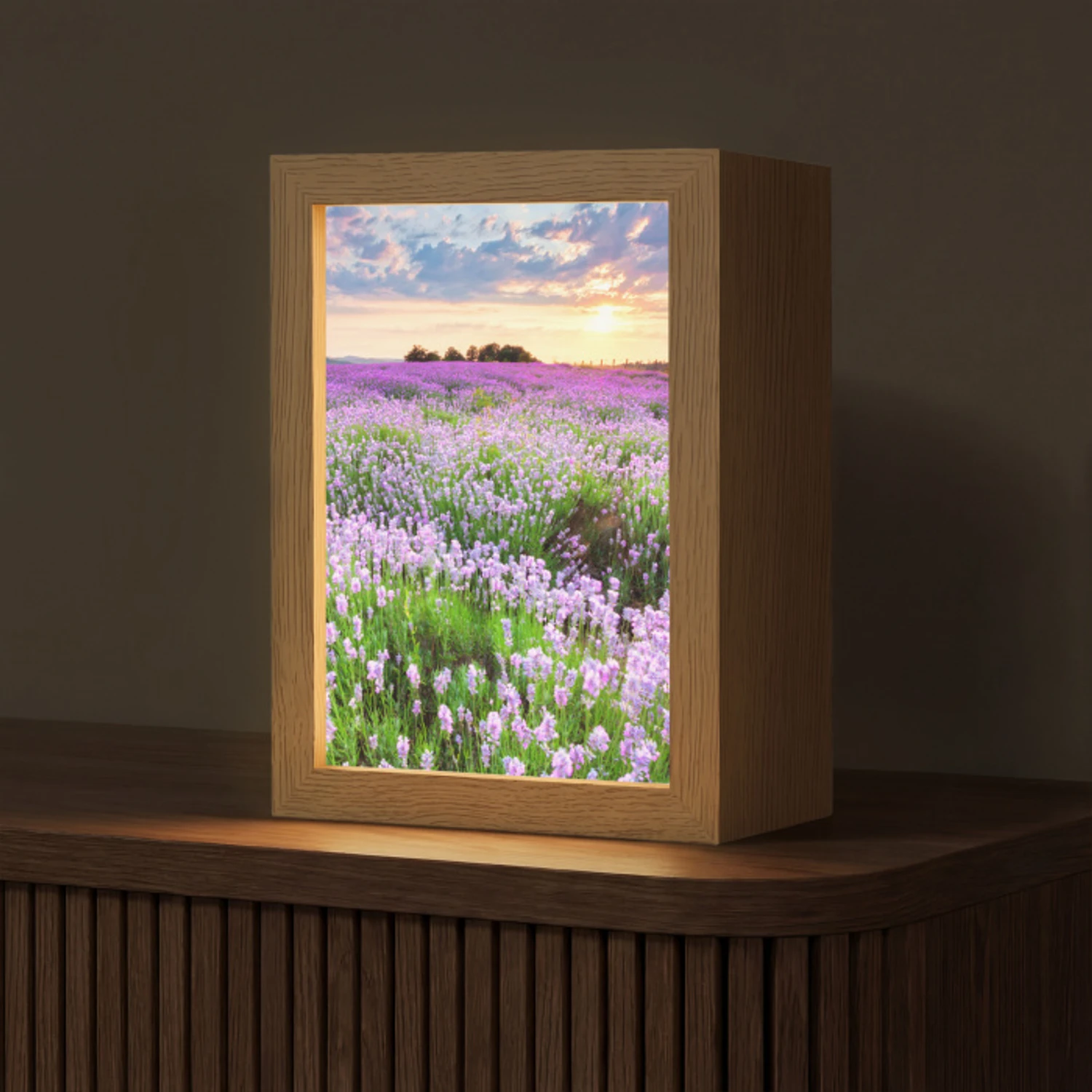 Bloemen - Lavendel - Paars - Lucht - Zonsondergang - Weide - Natuur Light Box met kabel (Tafellamp) klein -z3d_website