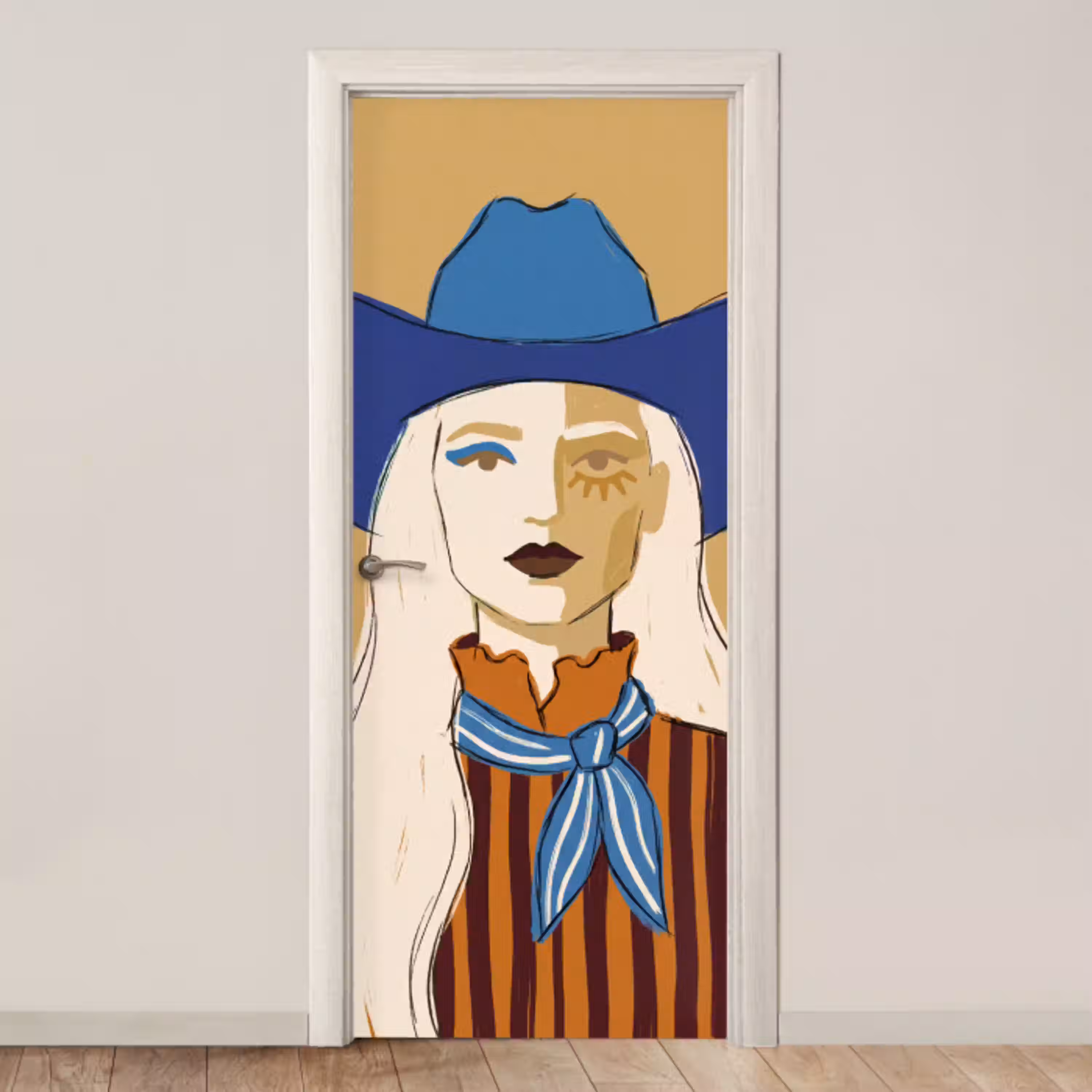 Vrouw - Portret - Abstract - Kleurrijk - Modern deurposter klein -3d_beige