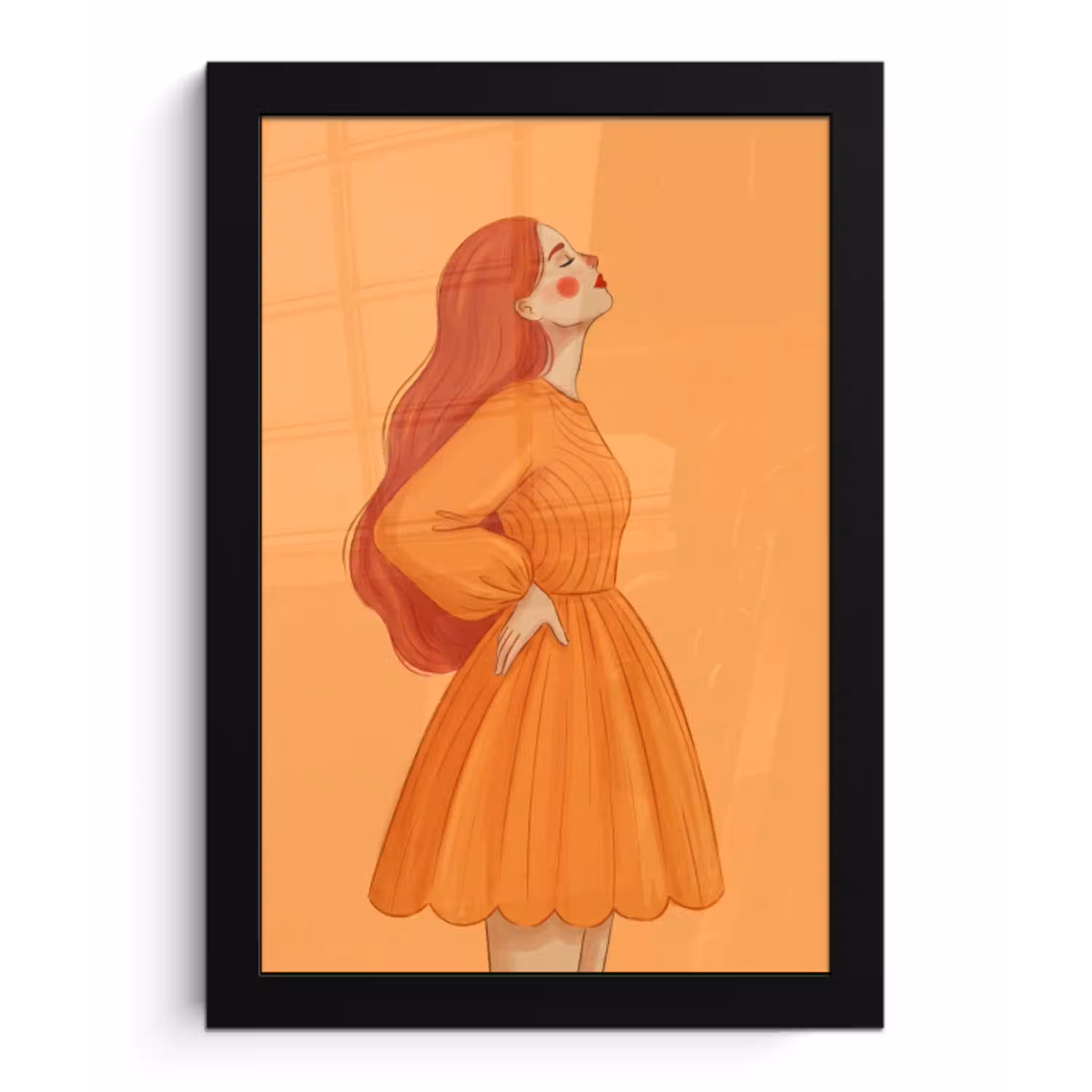 Vrouw - Profiel - Mensen - Modern - Oranje fotolijst zwart zonder passe partout klein -3d
