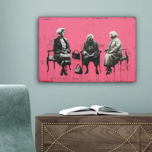 Graffiti - Vintage - Zwart - Street art - Roze - Banksy canvas 2cm klein -sfeer4
