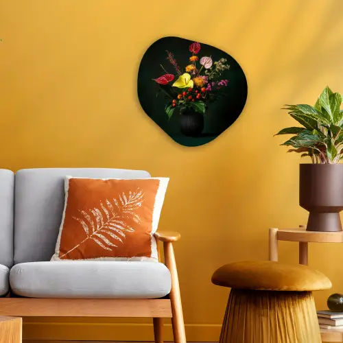Bloemen - Vaas - Zwart Wandcirkel Organisch Forex 3mm klein -sfeer4