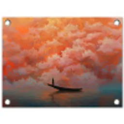 Zee - Boot - Wolken - Oranje tuinposter los doek klein -3d