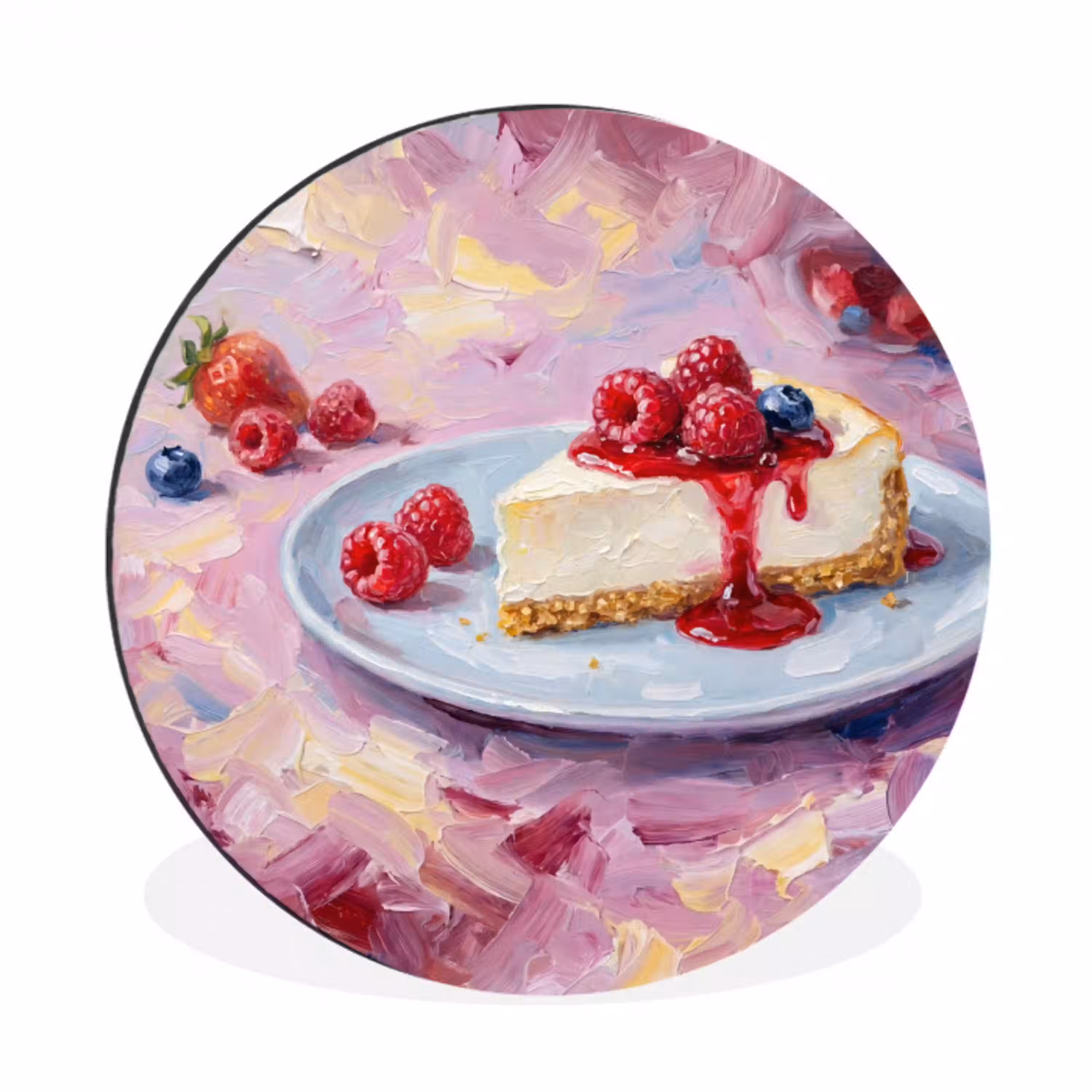 Eten - Cheesecake - Bessen - Abstract - Roze Wandcirkel aluminium klein -3d