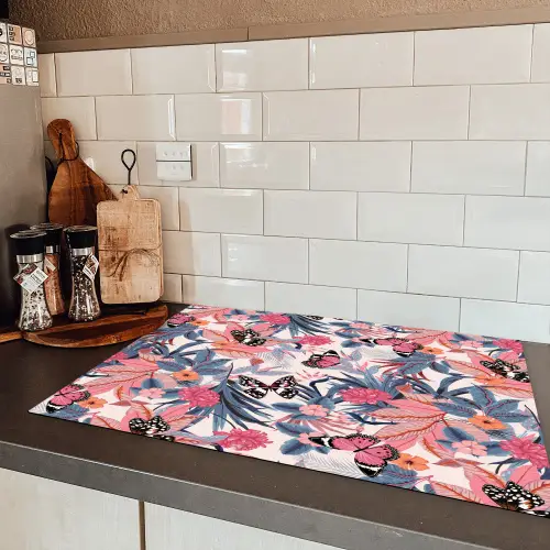 Tropisch - Zomer - Vlinder - Perzik Inductie beschermer vinyl 3mm klein 276 -sfeer3