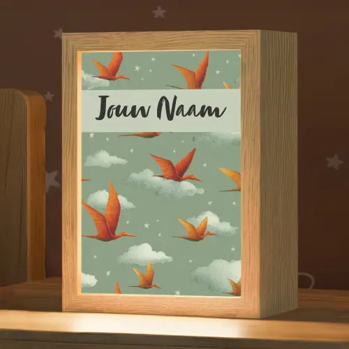 Dino - Oranje - Patroon - Wolken Light Box met kabel (Kinderlampje) klein -zzz_3d_website