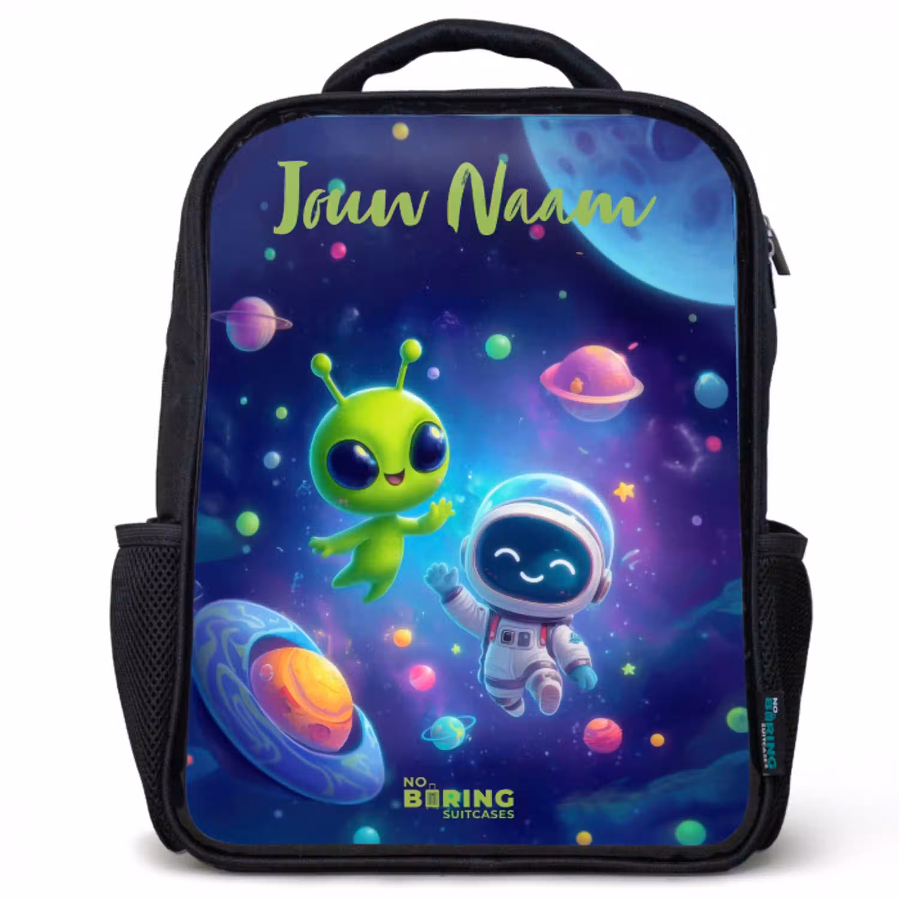 Vrolijke Ontmoeting in de Ruimte Rugzak - Zwart middel -3d