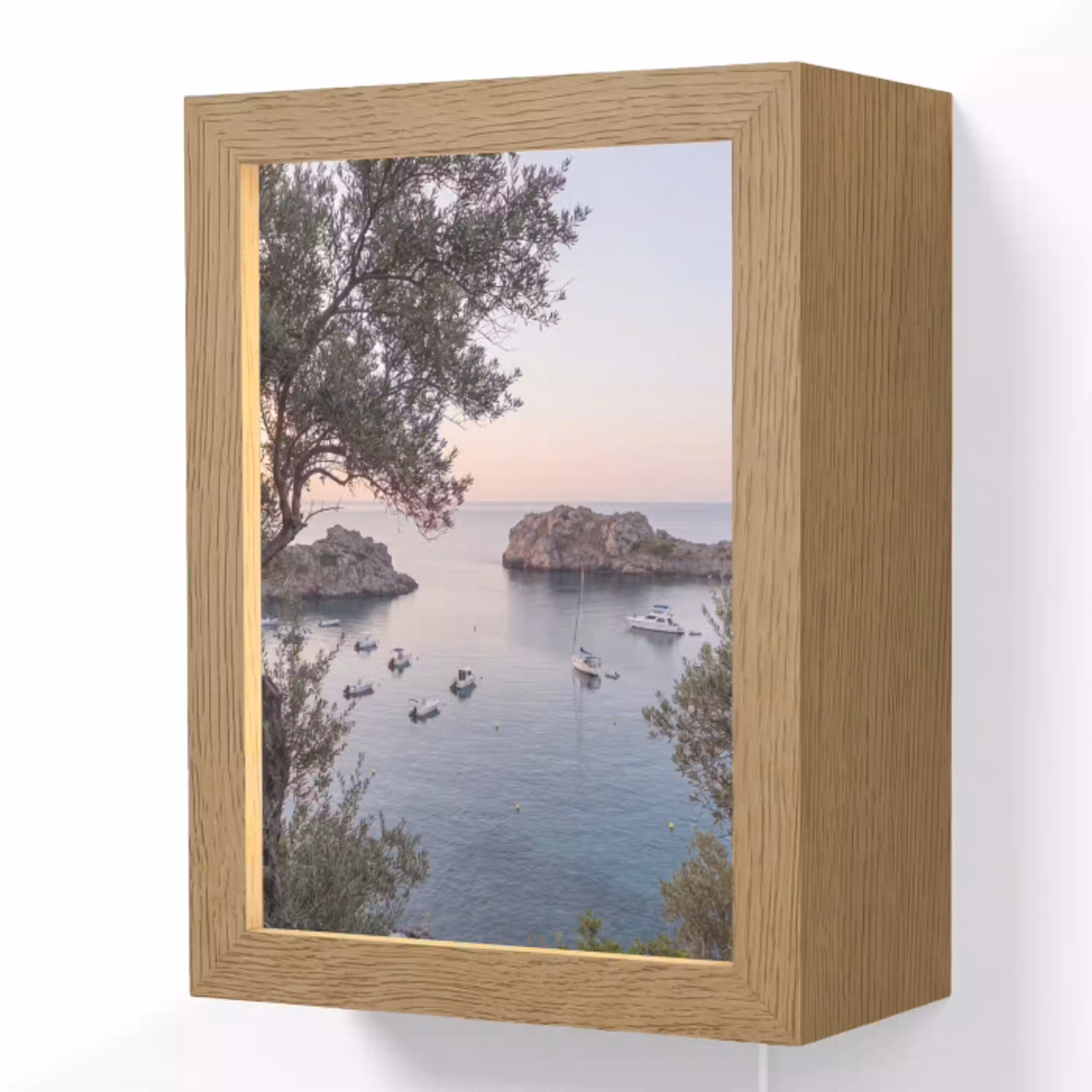 Baai - boten - zonsondergang Light Box met kabel (Wandlamp) klein -3d