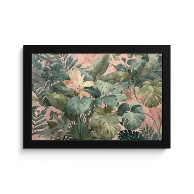 Compositie van bladeren - Groen - Roze fotolijst zwart zonder passe partout klein -3d