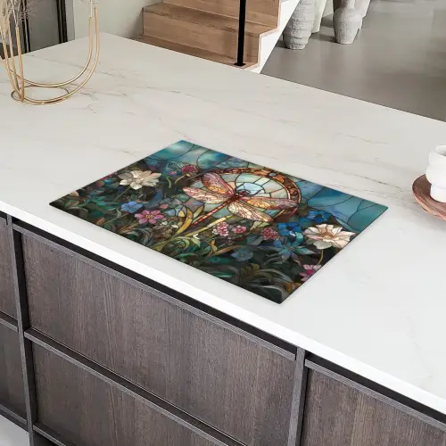 Libelle - Mozaïek - Bloemen - Kleurrijk Inductie beschermer vinyl 3mm klein -sfeer8
