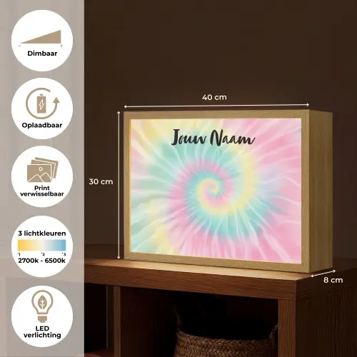 Tie Dye - Pasteltinten - Roze Light Box met batterij (Wandlamp kind) middel -USP_websiteoverzichtNL