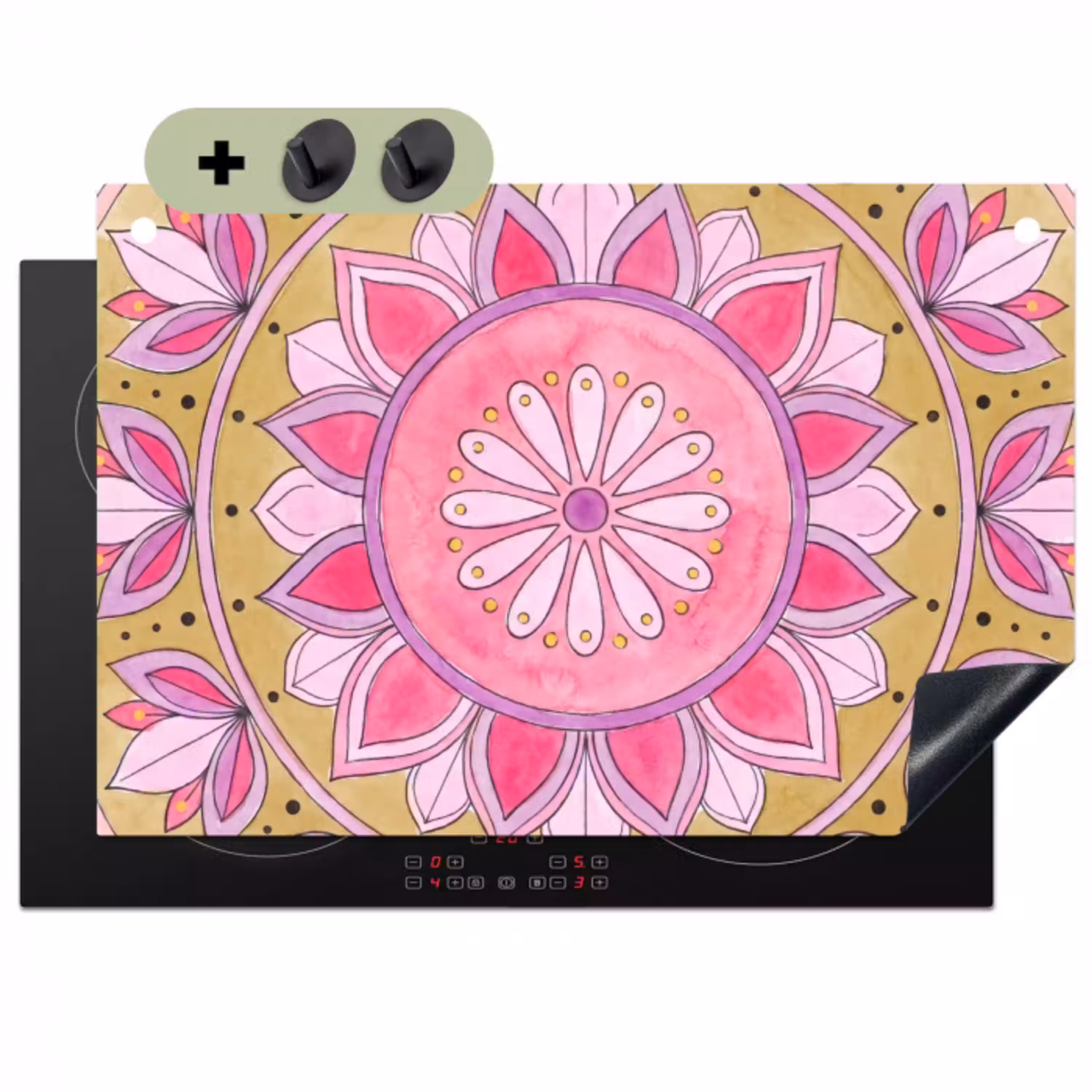 Mandala - Patroon - Kunst - Aquarel - Roze Inductie beschemer met haakjes klein -3d