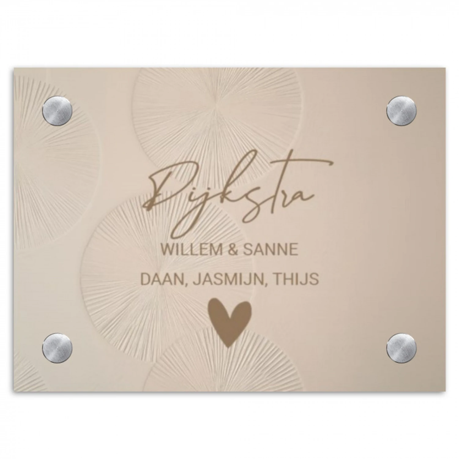 Beige reliëf lijnen - Sierlijk Naambord Rechthoek middel -3d