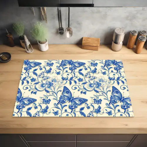 Vlinders - Bloemen - Blauw - Botanisch Inductie beschermer vinyl 3mm klein 276 -sfeer5