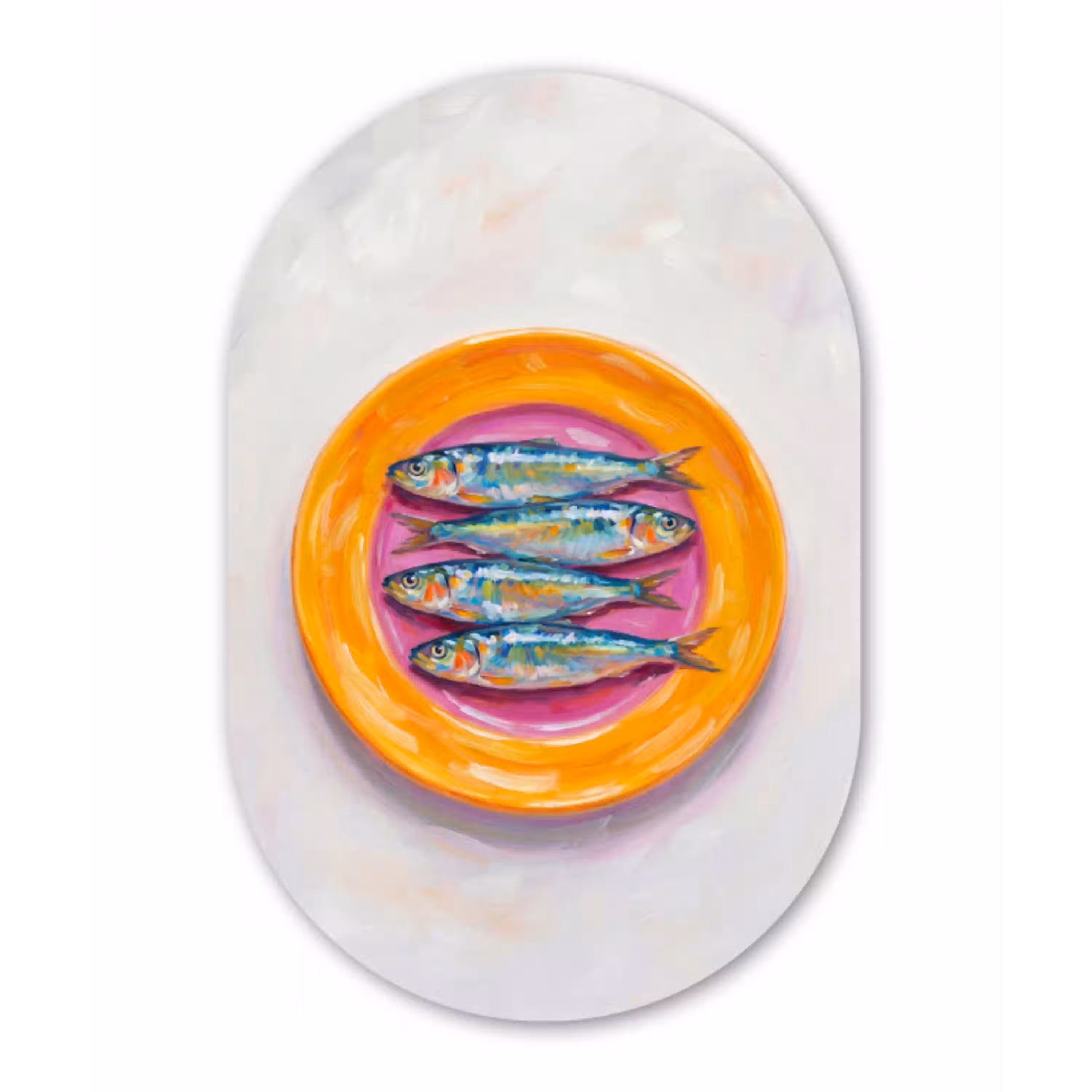 Vis - Vier - Eten - Modern - Kleurrijk Wandcirkel Ovaal Aluminium middel -3d