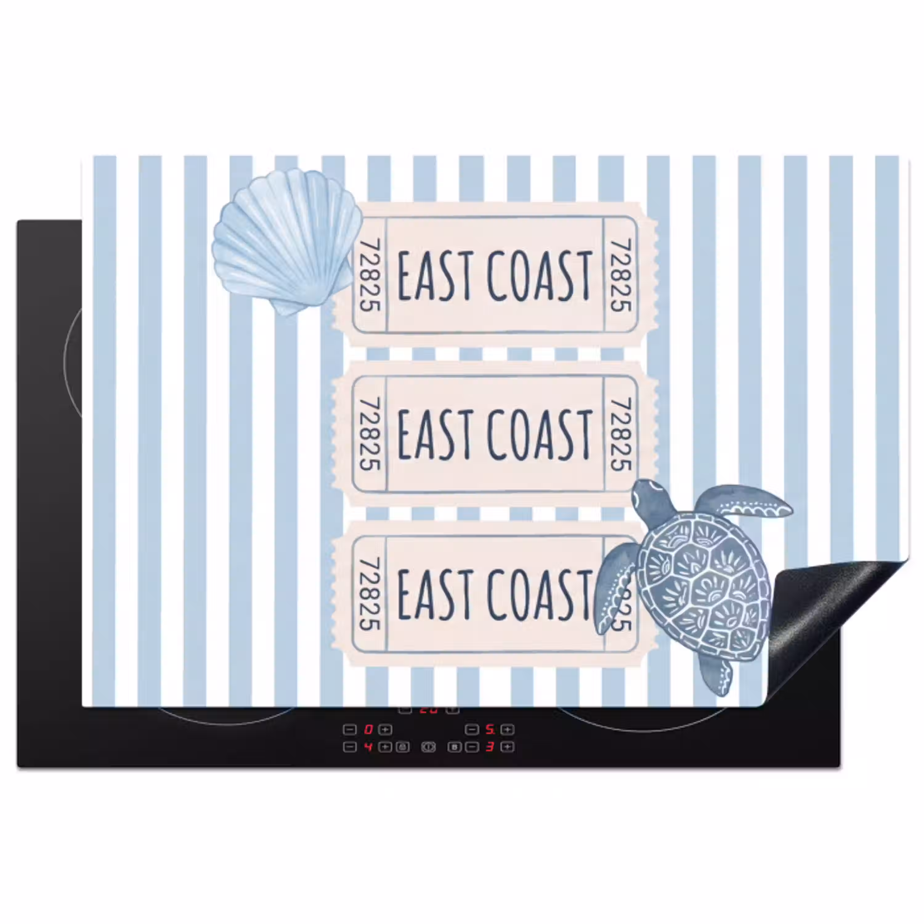 Schelp - Oceaan - Kust - Blauw - Illustratie Inductie beschermer vinyl 3mm klein -3d