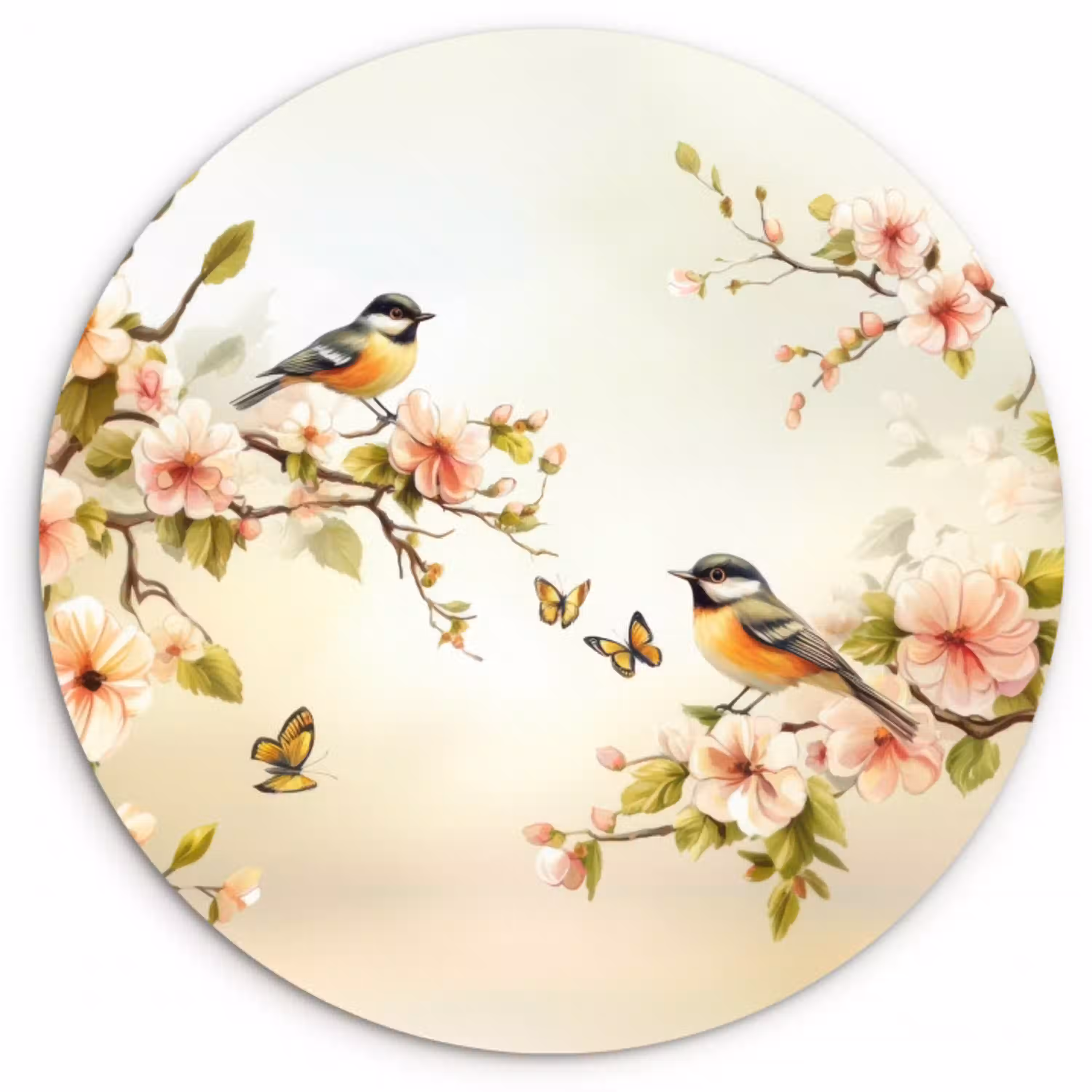 Takken - Bloemen - Vogeltjes - Roze Wandcirkel kunststof plaat 5mm dik klein -3d