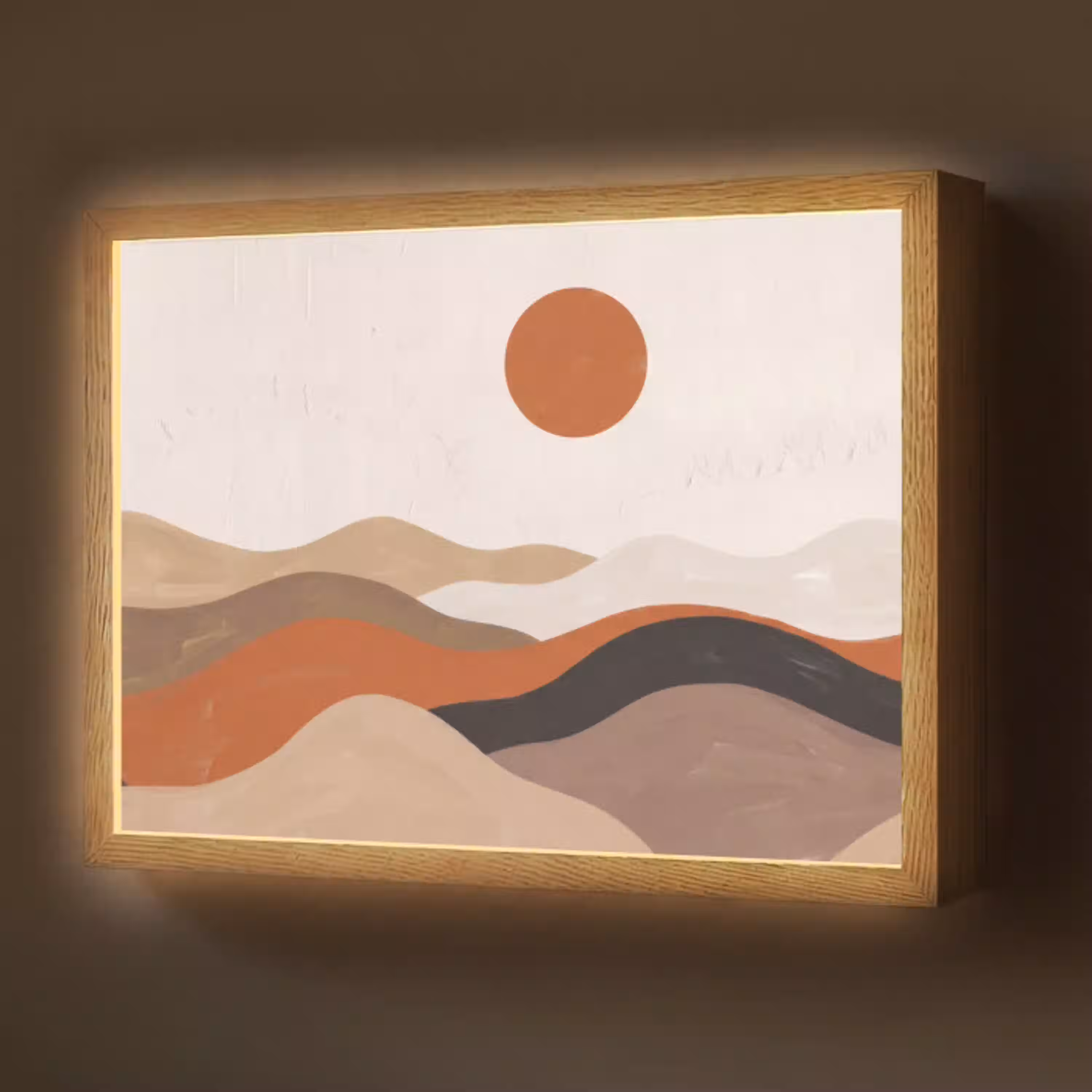 Landschap - Heuvels - Zon - Abstract - Oranje Light Box met batterij (Wandlamp) middel -z3d_website