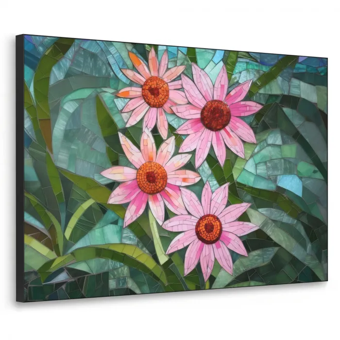 Bloemen - Roze - Glasmozaïek Textielframe - compleet frame klein -3d