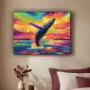 Zonsondergang - Walvis - Geschilderd - Kleurrijk Textielframe zwart klein -sfeer1