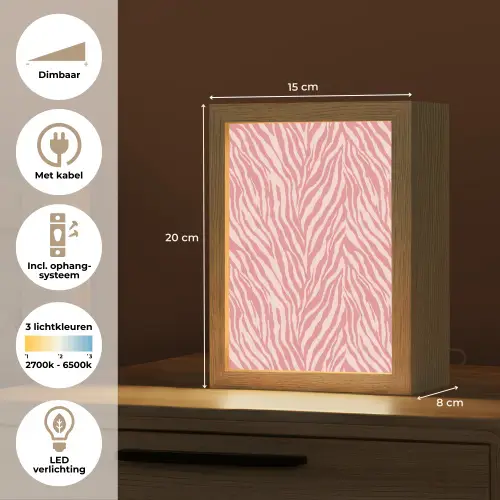 Zebra - Print - Roze Light Box met kabel (Tafellamp) klein 925 -USP_NL