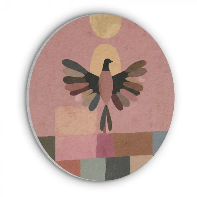 Akoestisch schilderij rond - Illustratie - Vogel - Vlakken - Kleurrijk