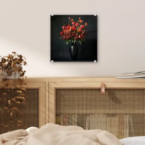Boeket - Tulpen - Vaas - Rood plexiglas 5mm klein -sfeer4