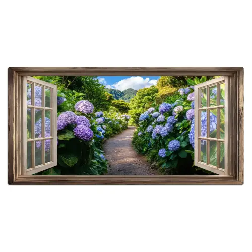 Doorkijk - Hortensia - Pad - Natuur Muismat XXL klein -3d_leeg