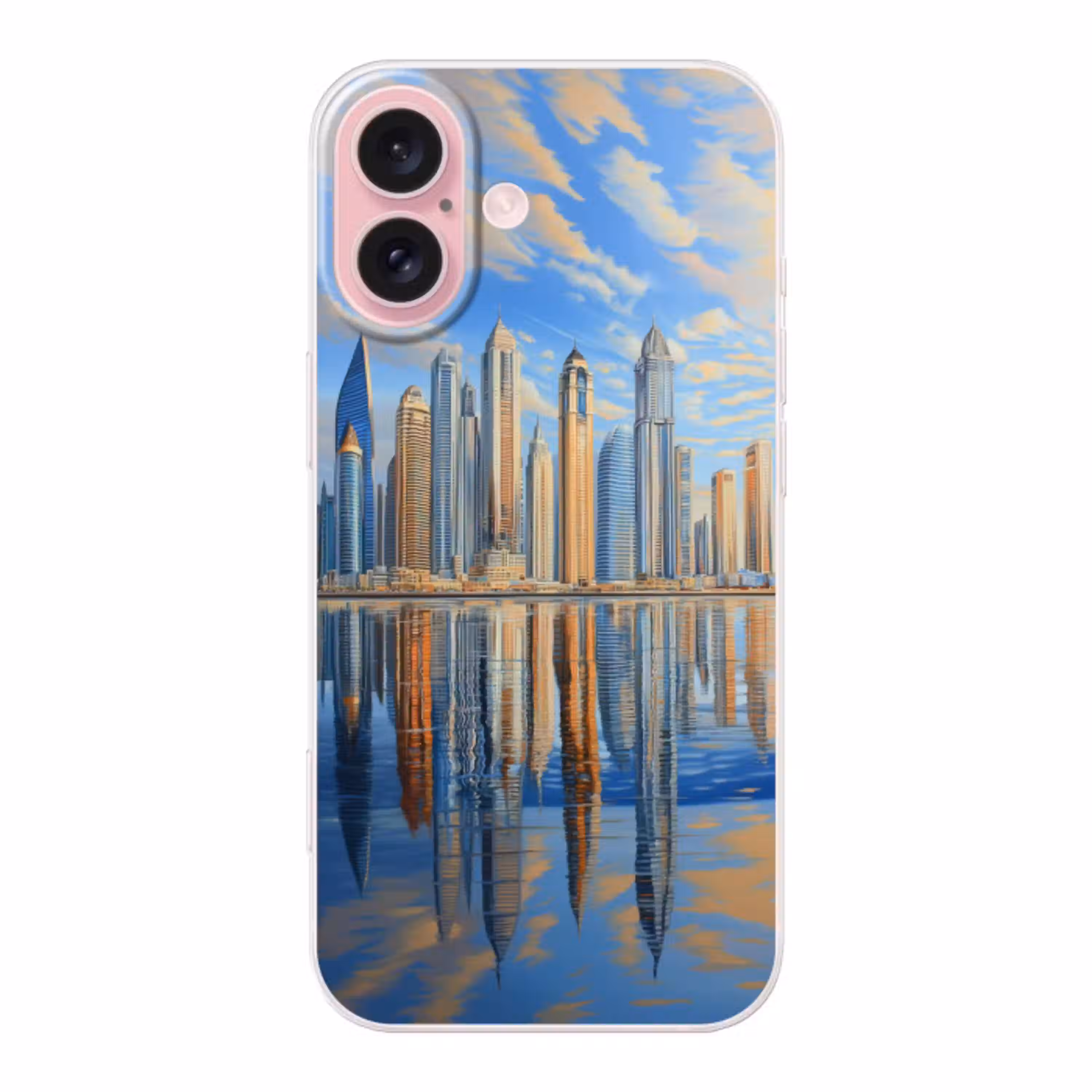 Skyline - Wolkenkrabbers - Water - Blauw Apple iPhone 16 klein -3d