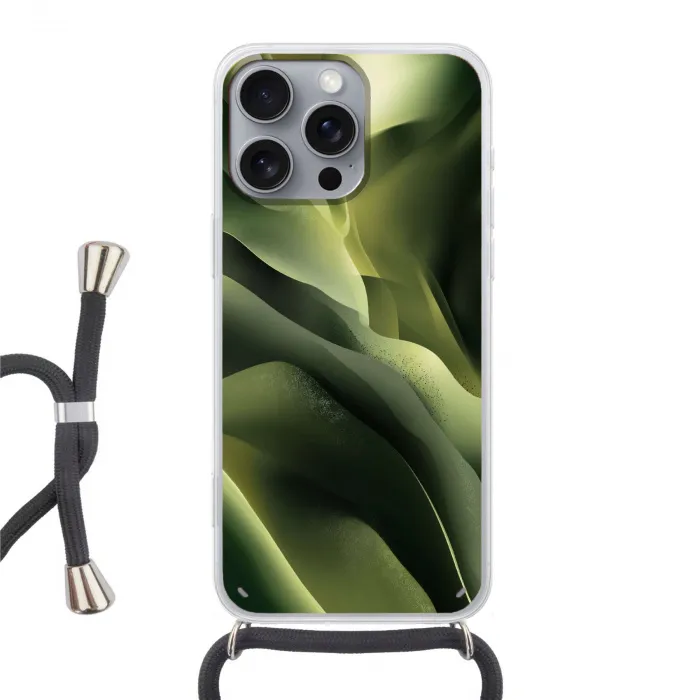 Gaming - Golven - Abstract - Heuvels - Groen Hoesje iPhone 16 Pro Max met koord klein -3d