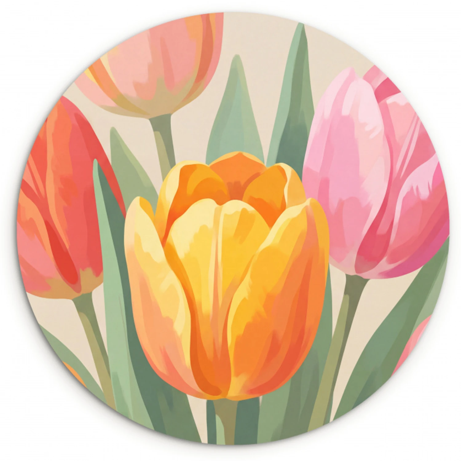 Tulpen - Abstract - Kleurrijk Wandcirkel kunststof plaat 5mm dik klein -3d