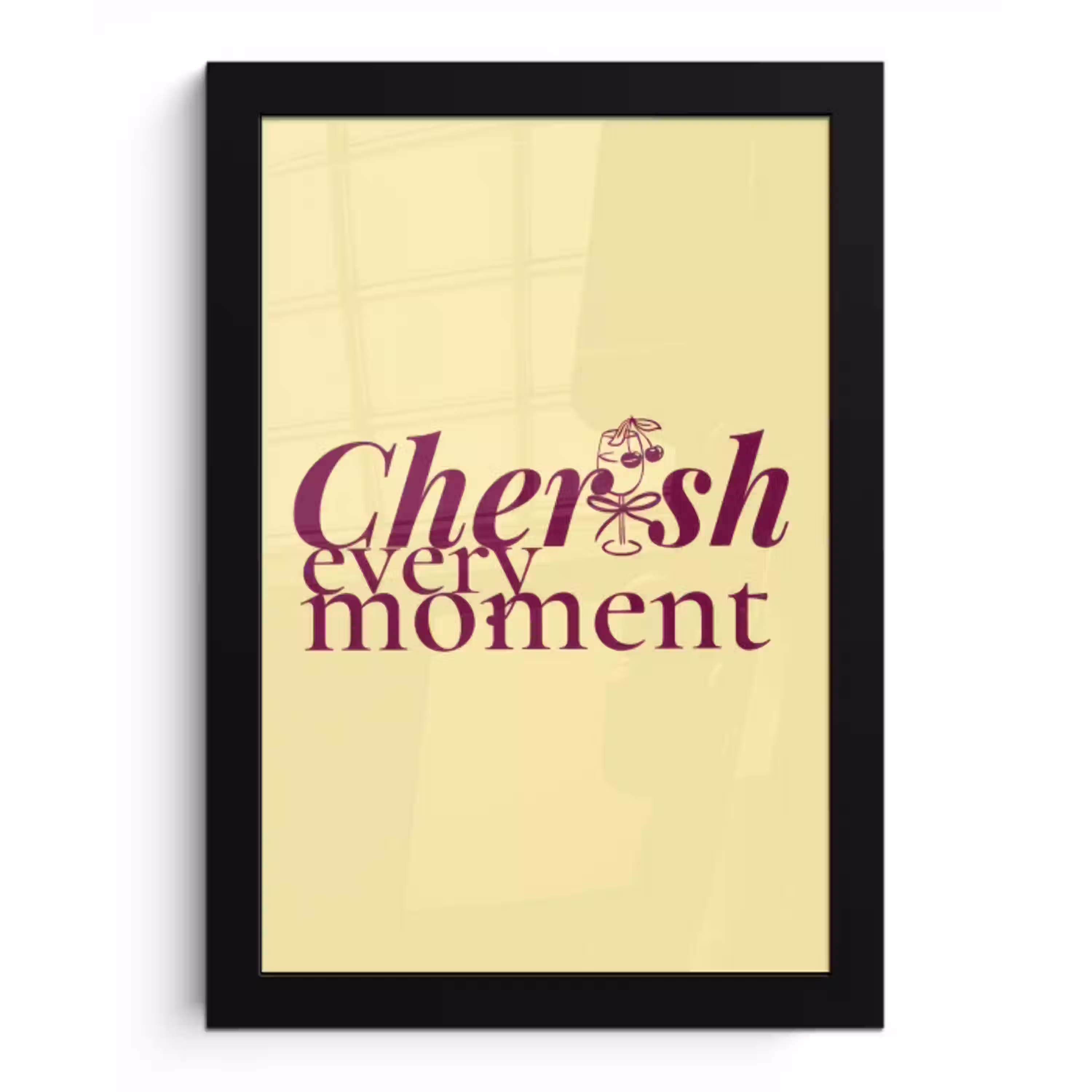 Cherish every moment - Cocktailglas - Geel fotolijst zwart zonder passe partout klein -3d