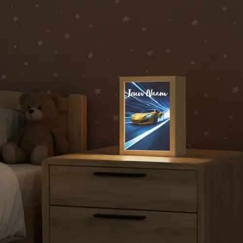 Auto - Geel - Race - Blauw Light Box met kabel (Kinderlampje) klein -sfeer1_kind
